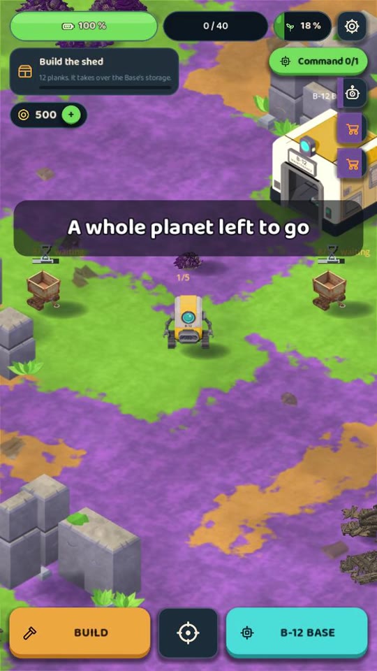 A green clearing surrounded by the purple wasteland